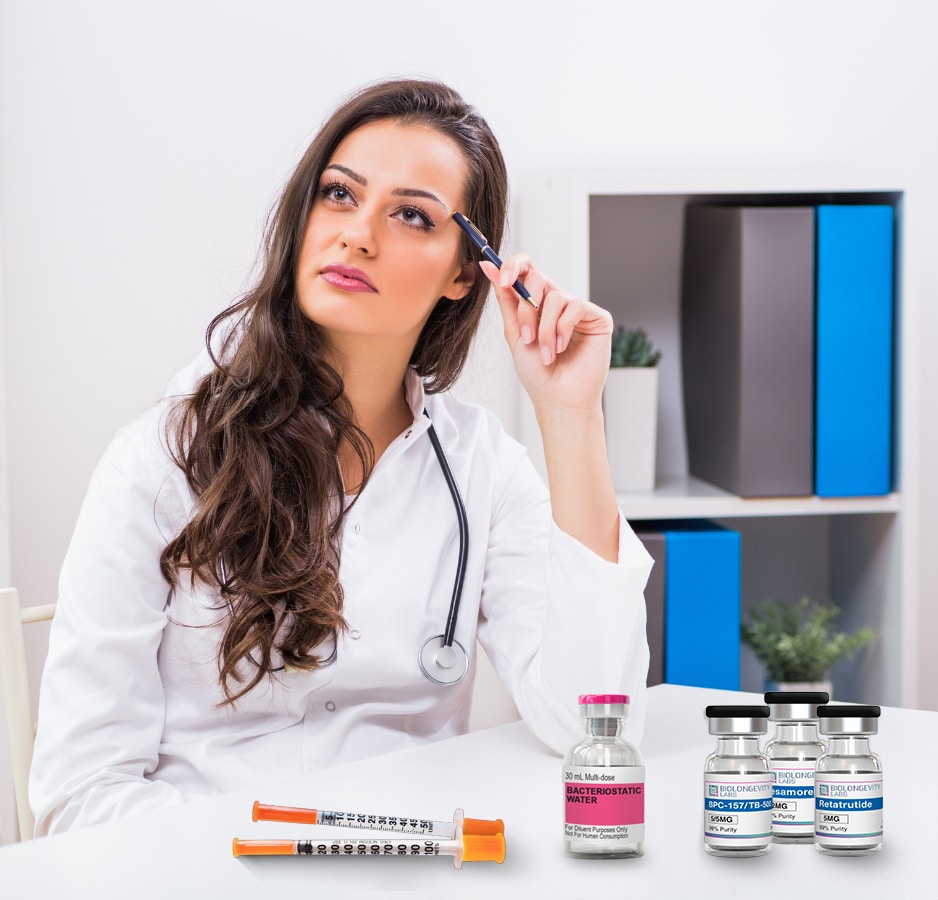 Peptide calculator banner doctor thinking