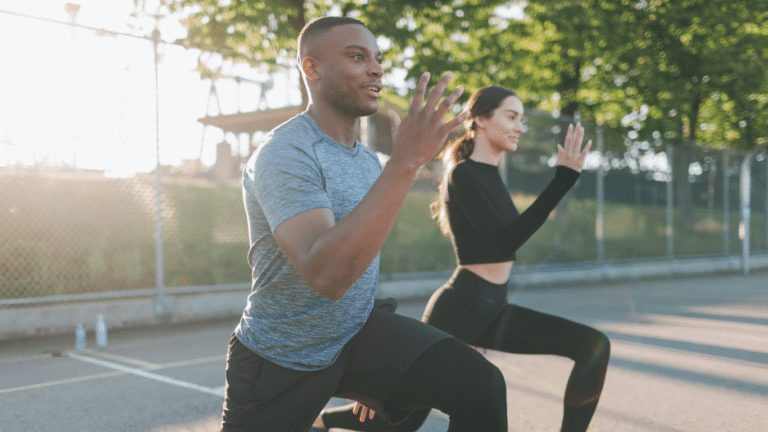 An image of a man and a woman doing cardio exercise