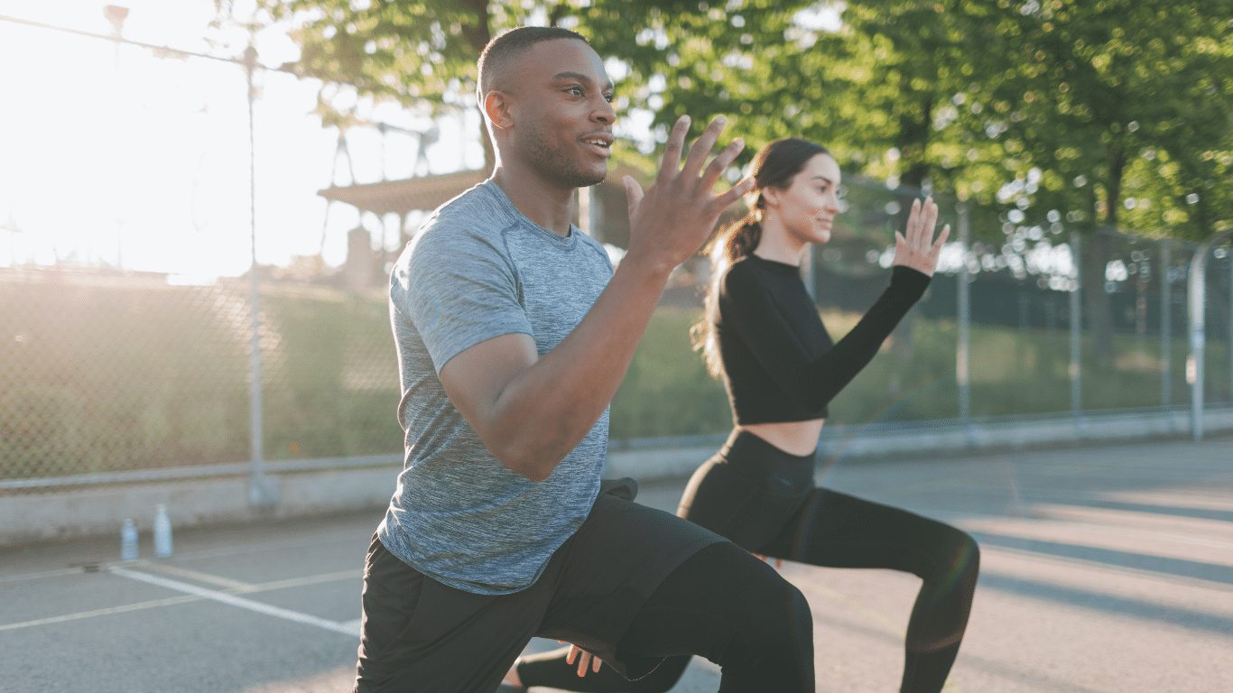 An image of a man and a woman doing cardio exercise