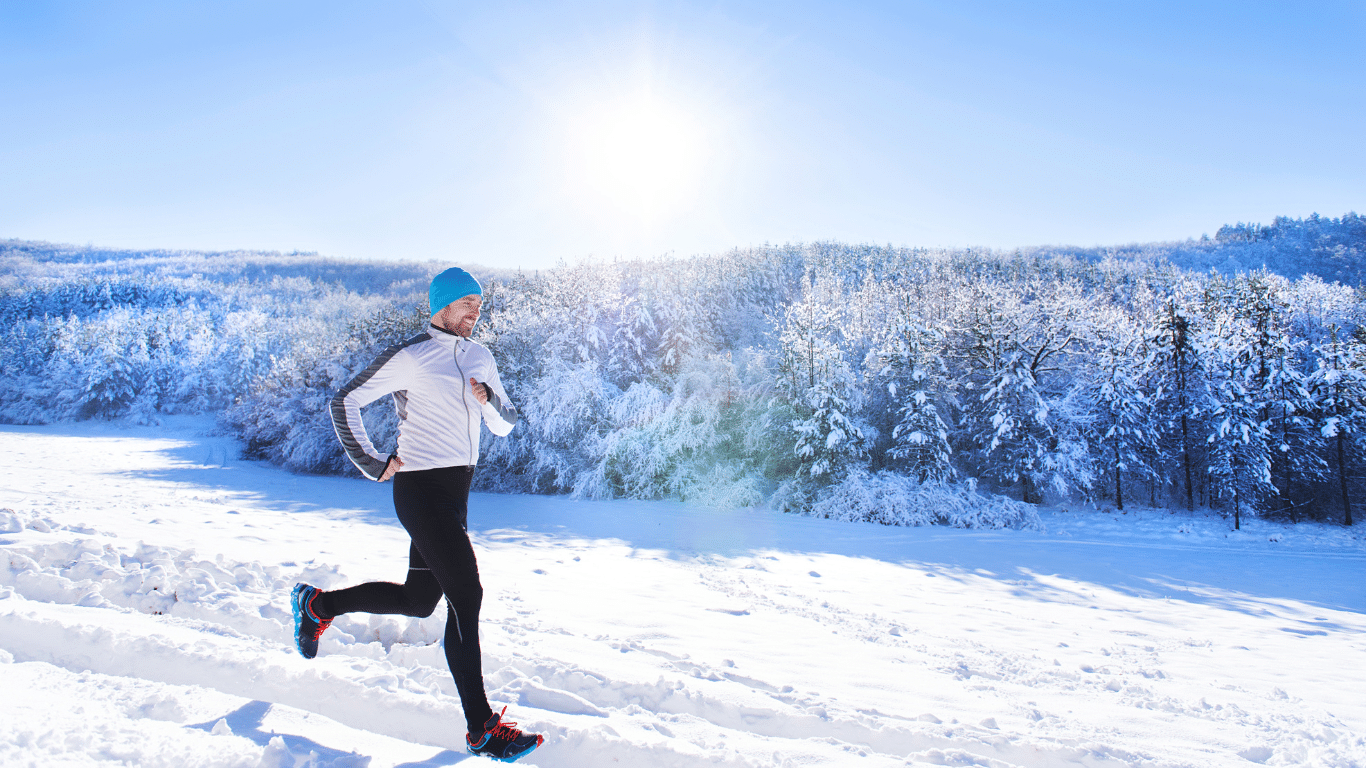 An image of a man jogging in a cold environment