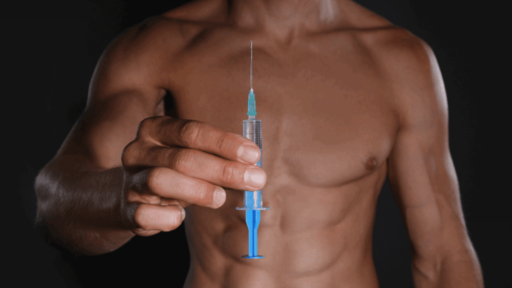 An image of a man taking steroids for body building