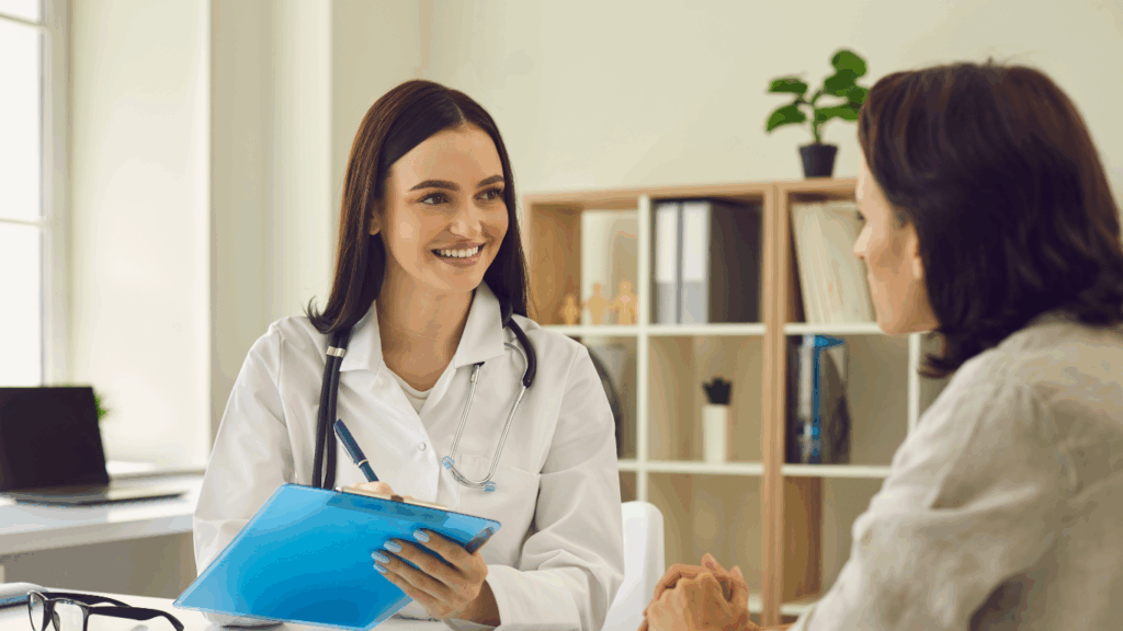 An image of a woman talking to a health professional