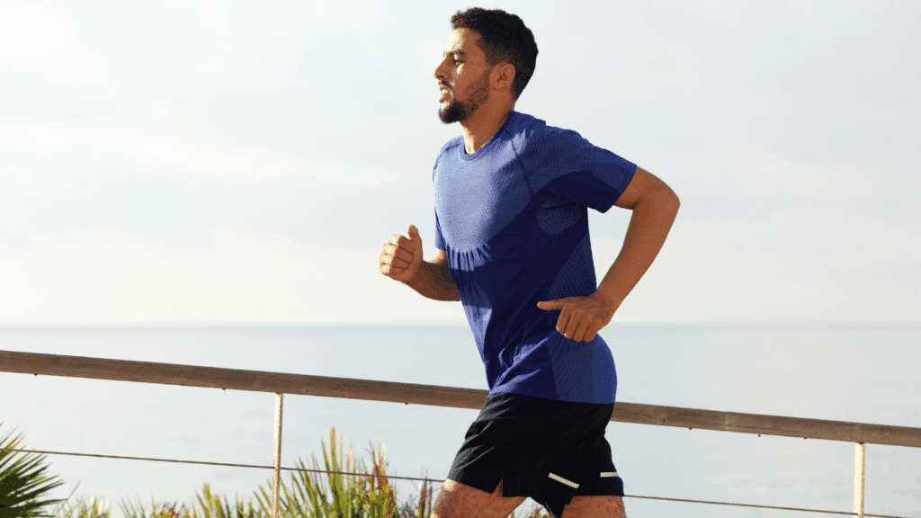 An image of a man, jogging.