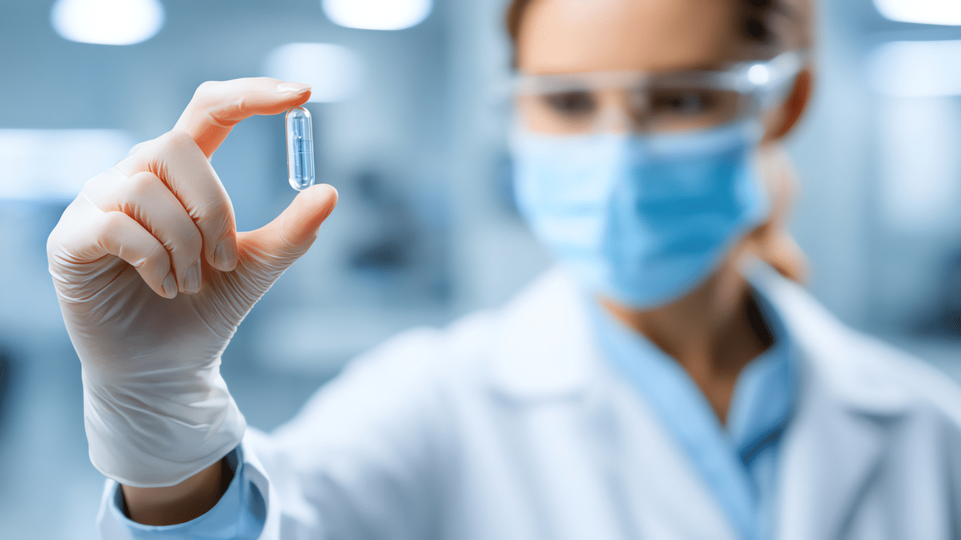 An image of a scientist holding a supplement