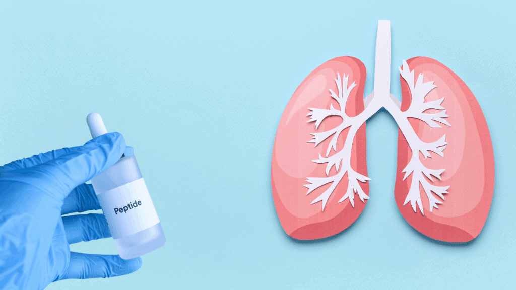 An image of a peptide with a lung model in the background